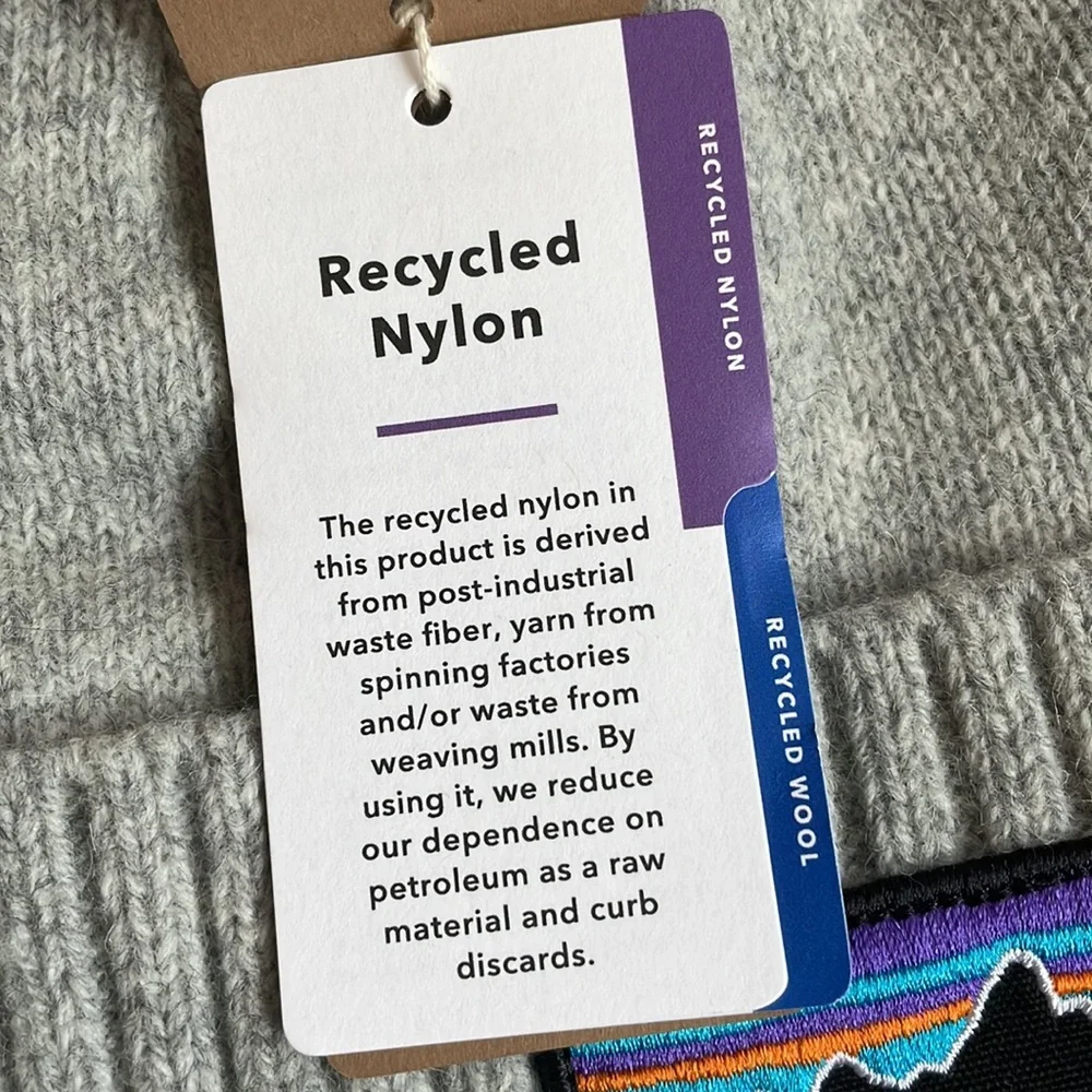 Brand New Patagonia Brodeo Beanie Recycled Wool Drifter Grey Logo Hat Ski Hike - Picture 8 of 15